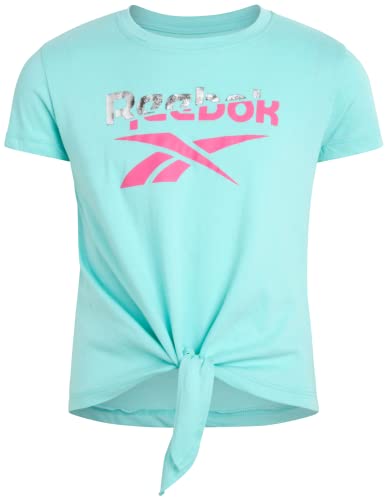 Reebok Girls' Active Shorts Set - 2 Piece Athletic Performance T-Shirt And Gym Shorts (Size:7-12), Size 10, Beach Glass #TOP3