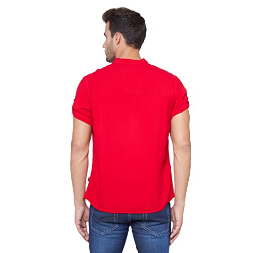 Image of Identiti Solid Half Placket Slim Fit 100% Viscose Casual Shirt /Kurta for Men Red
