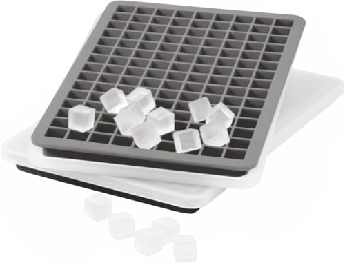 Image of Tovolo Mini Ice Cube Tray with Lid Set of 2 Tiny Ice Maker for Freezer, Silicone Mini Ice Cube Tray Small Square Nugget Ice Makes 135 Tiny Cubes BPA Free Stackable Dishwasher Safe Charcoal Gray Trays