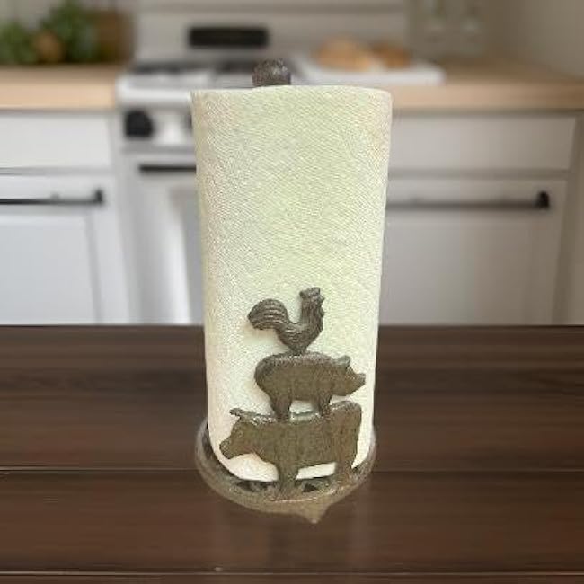 The Bridge Collection Farm Animal Paper Towel Holder - Farm House Paper Towel Stand - Weighted Napkin Holder for Kitchen, Camper, Dining Room