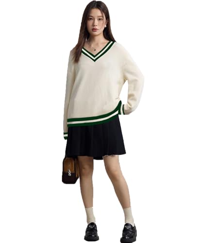 Image of Women V Neck Full Sleeve's Loose Fit Tshirt (M, White)