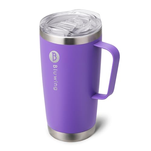 Image of 20 oz Insulated Tumbler with Handle Stainless Steel Travel Coffee Mug with Lid and Straw, Double Wall Tumbler Cups for Women and Men, BPA Free (Purple)