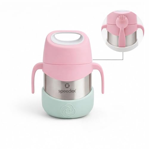 Image of Speedex Kids Insulated Food Jar 320ml Coral Pop (Peach), 304 Stainless Steel Lunch Box with Handle & Spork, Leak Proof BPA-Free Double Wall Vacuum Tiffin, Hot & Cold Food Container