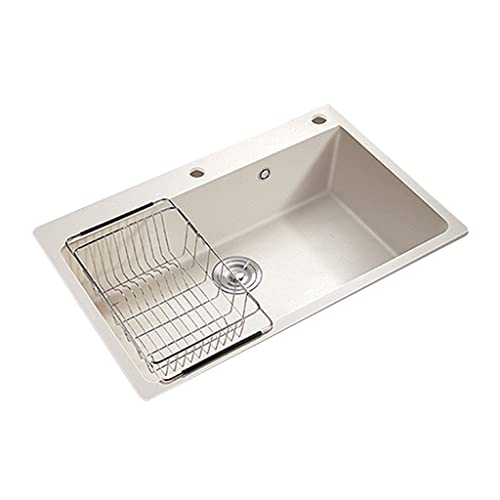 Fregadero De Piedra De Cuarzo Fregadero De Cocina Grande Fregadero Doméstico Fregadero De Cocina Juego De Lavabo Bajo Encimera (Color : White(C), Size : 55 * 43 * 20cm)