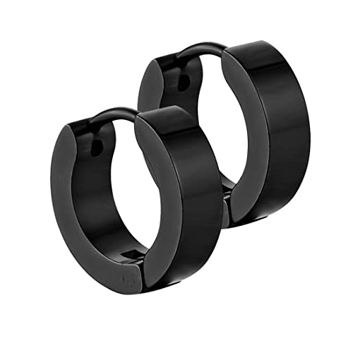1 Par Pequeños Pendientes del Aro de Acero Inoxidable para Hombres Negro único Oreja Piercing Pendientes Anillo 4mm*9mm