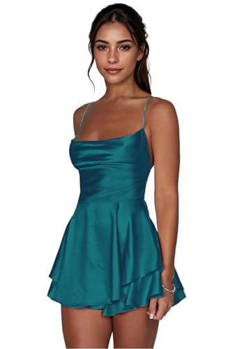 Satin Short Homecoming Dress for Teens Tiered Prom Dress A Line Cocktail Party Gown