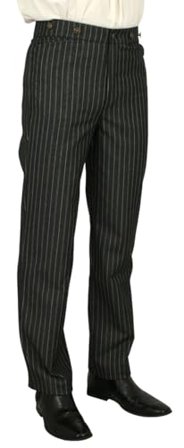 Historical Emporium Men's High Waist Preston Striped Cotton Blend Trousers, Victorian Western Pants with Suspender Buttons2