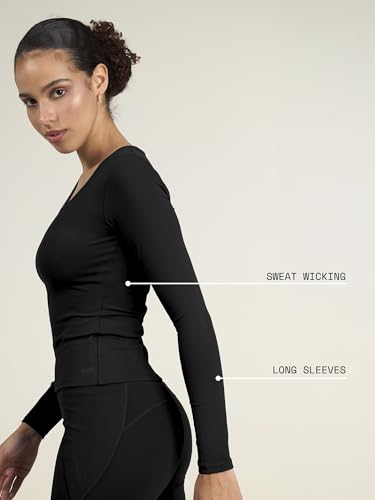 Image of CAVA Sculpt V Neck Top for Women | Snug Sculpted Fit, Long Sleeves, Flattering V Neckline, Minimal Branding, Everyday Activewear Tee