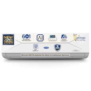 Carrier 1.5 Ton 3 Star,New Star rated, Wi-Fi Smart Flexicool Inverter Split AC (Copper, Convertible 6-in-1 with Wi-Fi with Geo-Fencing, Smart Energy Display, ESTER EDGE Gxi WiFi-CAI18EE3R36W0, White)