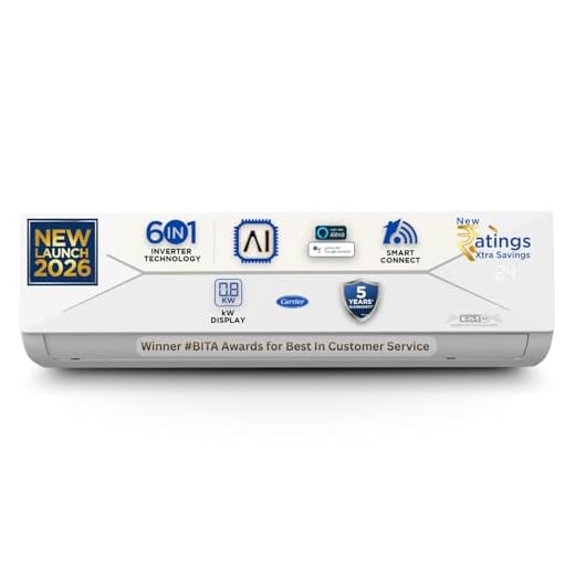 Carrier 1 Ton 3 Star, New Star rated, Wi-Fi Smart Flexicool Inverter Split AC (Copper, Convertible 6-in-1 with Wi-Fi with Geo-Fencing, Smart Energy Display, ESTER EDGE Gxi WiFi-CAI12EE3R36W0, White)