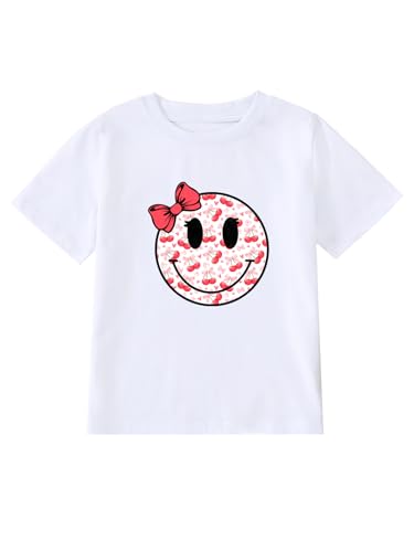 Girl's Cute Cherry Smiley Face Print Short Sleeve Graphic T-Shirt