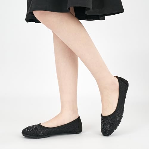 Ballet Flats for Women Dressy : Comfortable Dress Rhinestone Lace Wedding Flat for 2025 - Ladies Slip On Walking Office Shoes 6