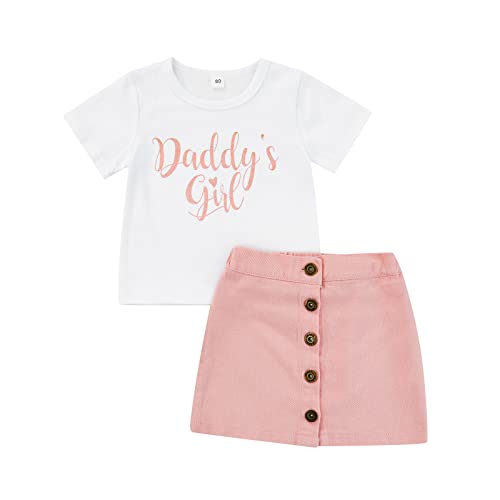 Image of Toddler Baby Girls Camouflage Outfit Black Letter Tops Shirt + Denim Skirt Dress Shorts Summer Two Piece Clothes Set