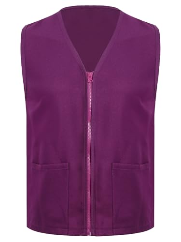 TTAO Kids Boys Girls Sleeveless Volunteer Vest With Pocket Unisex Front Zippe Waiter Waistcoat Uniforms