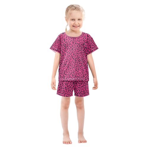 ALAZA Red Black Leopard Print Funny Pajamas Set Short Sleeve Cotton Sleepwear Summer Pjs 2 Piece 5-14Y3