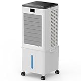 Climatizador Evaporativo, Aire Acondicionado Portatil, Humidificador/Ventilador/Enfriador, Velocidades, Modos, Temporizadores, Bolsas de Hielo, Adecuado para Hogar y Oficina(Gris)