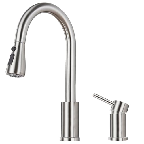 LUFG Pull Down Kitchen Faucet 2 Hole - Brushed Nickel Single Handle Kitchen Faucets, High Arc Stainless Steel Pull Out Kitchen Sink Faucet for RV Laundry Farmhouse Bar