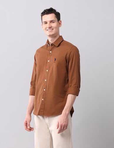 Image of U.S. POLO ASSN. Solid Slim Fit Shirts for Men - 100% Cotton, Full Sleeve Mens Casual Shirts