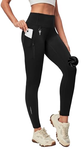 Heathyoga Fleece Lined Leggings Women with Pockets Water Resistant Thermal Leggings Winter Warm Yoga Pants Hiking Running