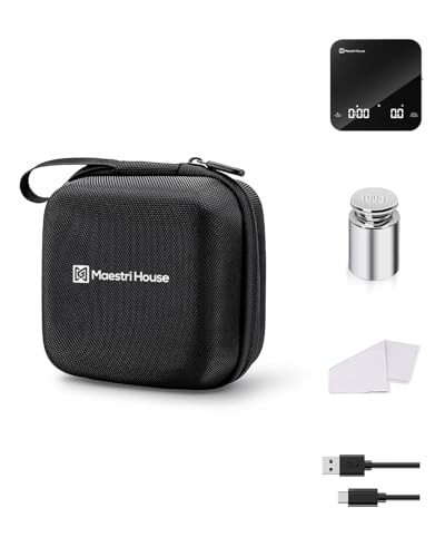 Image of Maestri House Mini Coffee Scale Barista Kit with 100g Calibration Weight & Carrying Case, Rechargeable Espresso Scale with Timer, 0.1g Precision 2kg Kitchen Scale, Portable for Pour Over & Travel