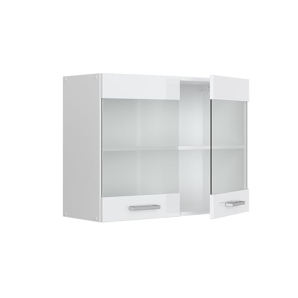 Vicco Mobile da cucina in vetro R-Line, Bianco lucido, 80 cm, per la libera combinazione all'interno di sistemi cucina modulari