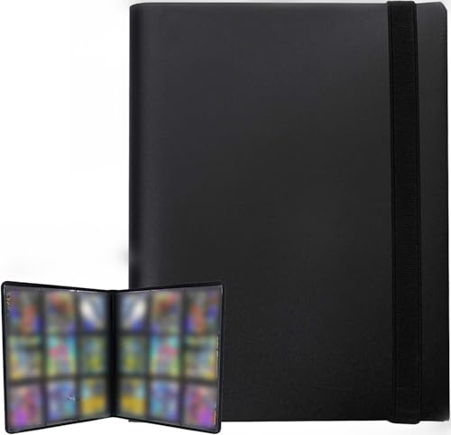 KAHEIGN 9 Bolsillos Álbum de Cromos, 540 Bolsillos Carpeta de Tarjeta de Cuero PU Álbum del Titular de Carpeta de Tarjeta con Correa Elástica Para Tarjetas Juego Deportes Pokemon Yu-Gi-Oh Recopilar
