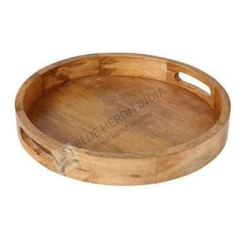 Blue Heron India Mango Wood Finished Circular Tray for DIY Craft and Decoupage Art | Size - 10"10"2"