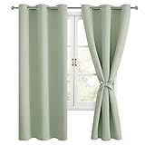 Hiasan Blackout Curtains for Bedroom, 42 x 63 Inches Length - Thermal Insulated & Light Blocking Window Curtains for Living Room/Kids Room, 2 Drape Panels Sewn with Tiebacks, Seafoam Green