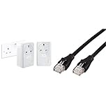 TP-Link TL-PA4010PKIT Passthrough Powerline Adapter Starter Kit, No Configuration Required, UK Plug, Pack of 2 & Amazon Basics RJ45 CAT6 Ethernet LAN Patch Cable (0.9 m / 3 Feet) [1,000 Mbps (1 Gbps)]