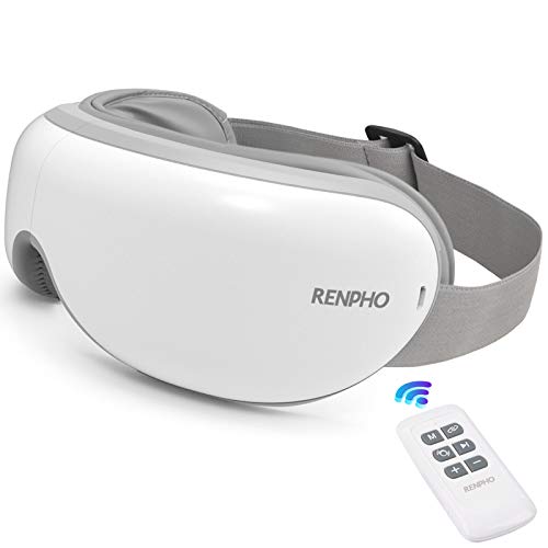 RENPHO Masseur oculaire avec télécommande et chaleur, compression Masseur oculaire rechargeable avec musique Bluetooth pour soulager la fatigue oculaire, poches oculaires u008cil sec Améliorer le sommeil