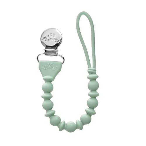 Image of Itzy Ritzy Silicone Pacifier Clip; 100% Food Grade Silicone Pacifier Strap with Clip Keeps Pacifiers, Teethers & Small Toys in Place; Features One-Piece Design & Cord (Agave)