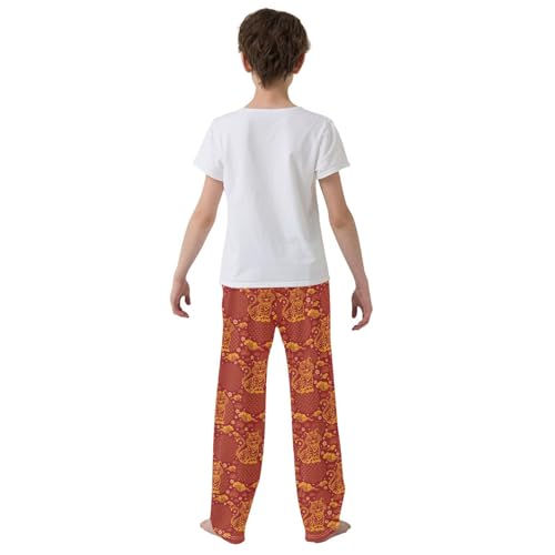Happy New Year Tiger Boys Long Pants Soft Trousers Elastic Waist Kids Lounge Bottoms with Pockets S-XL3