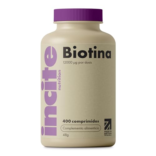 Incite Nutrition Biotina suplemento para el crecimiento del cabello 12,000mcg, Tabletas de 6mm...