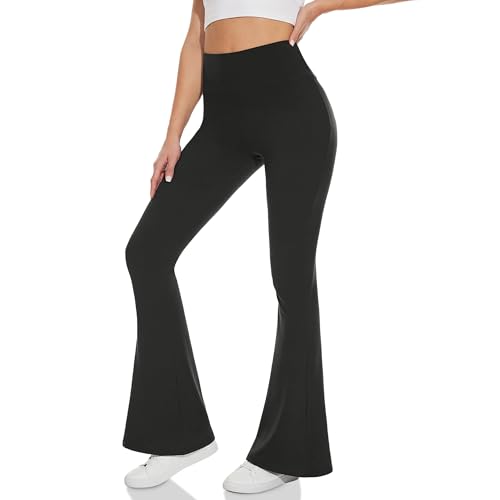 HIPOWER Yoga Pants for Women High Waisted Flared Leggings with Tummy Control Soft Stretchy Bootcut Trousers for Gym Workout Black