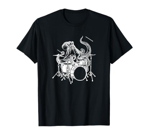 Octopus Playing Drums Funny Beach Drummer Cool Rock Musician T-Shirt