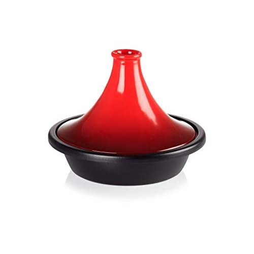 LE CREUSET Tajine met gietijzeren bodem en trechterdeksel van aardewerk, kan in de vaatwasser en de oven, voor alle soorten kookplaten, basis 27 cm, 2,3 liter, kersenrood, 251382706