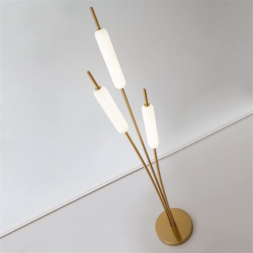 Image of Modern Gold Floor Lamp with 3-Color LED | Minimalist Standing Lamp for Living Room & Bedroom | Metal Floor Lamp for Home Decor, Study & Corner Lighting