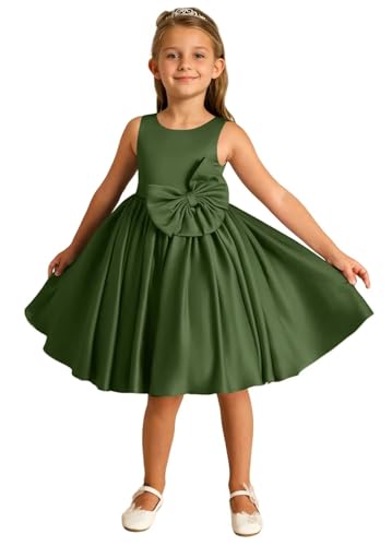 Satin Flower Girl Dresses for Wedding Short Princess Pageant Dress Girls First Communion Dresses with Bow