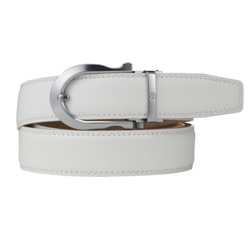 Image of Tonywell Men's Leather Ratchet Belt, 1 3 /8 inch Adjustable Dress Belt, Trim to Fit