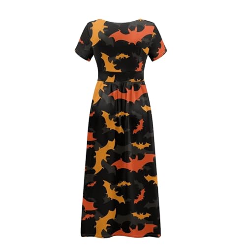 Image of Women's Fall Summer Short Sleeve Ankle Length V-Neck Party Dress with Pockets Size S-3XL