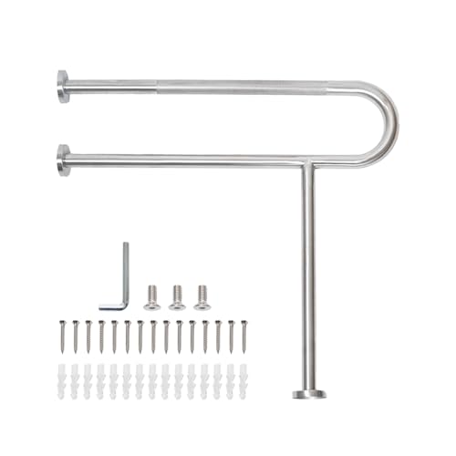 Toilet Grab Bar with Leg, Floor Mounted Knurled Safety Rail, Heavy Duty Brushed Nickel Stainless Steel Support Handle, Bathroom Stand Assist, Non-Slip Mobility Aid for Elderly, Disabled, 31 Inch