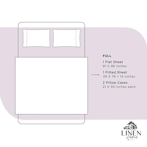 Image of Linen Home 100% Cotton Percale Sheets Full Size, Iris Lilac, Deep Pocket, 4 Pieces Set - 1 Flat, 1 Deep Pocket Fitted Sheet and 2 Pillowcases, Crisp Cool and Strong Bed Linen