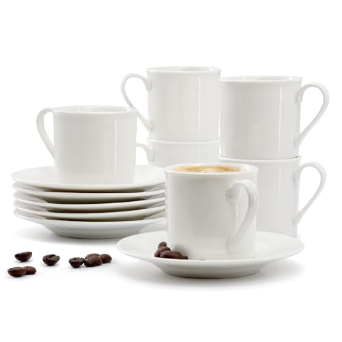 Elama Aspin 12 Piece 2.5 Ounce Porcelain Espresso Cup Set with Saucers, Coffee Set, Serveware Set, Drinkware, Tea Set (Aspin)