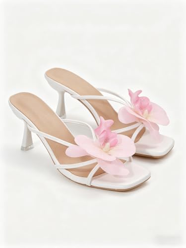Image of MakeMeChic Women's Open Toe Floral Kitten Heels Flower Summer Beach Sandals