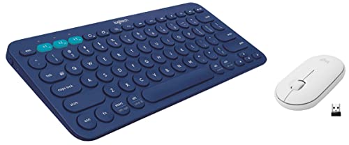 Image of Logitech K380 Wireless Multi-Device Keyboard for Windows(Blue) & Pebble M350 Wireless Mouse with Bluetooth or USB - Silent, Slim Computer Mouse with Quiet Click for Laptop