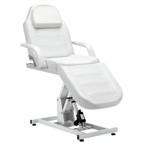 BarberPub Electric Beauty Bed, Salon SPA Massage Table, Height Adjustable Lash Bed Tattoo Chair with Remote Control, Faux Leather 0100 (White, 129.5 cm (D) × 85.1 cm (W) × 126.0 cm (H))
