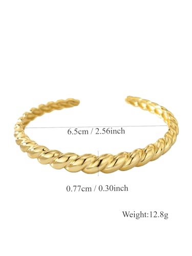 Image of Charm-In Gold Chunky Cuff Bangle Bracelet for Women - 14K Gold Plated Minimalist Lightweight Jewelry Gift