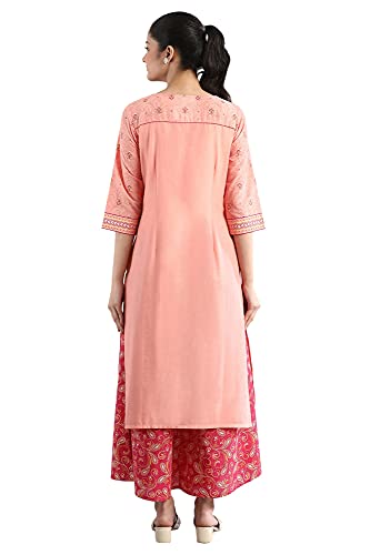 Image of Aurelia Women's Peach Floral Printed Printed Cotton Regular Kurta