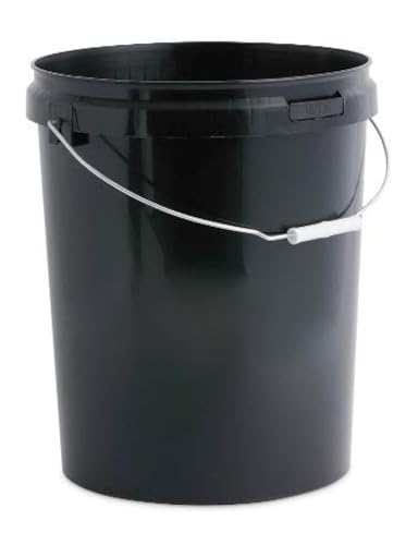 25 Litre Black Plastic Bucket with LID and Metal Handle, Hard Wearing Bucket