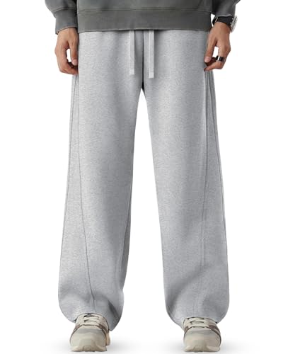 CANGHPGIN Mens Baggy Sweatpants Wide Leg Lounge Pants with Pockets, Loose Fit Cotton Sweat Pants for Men Casual Light Grey